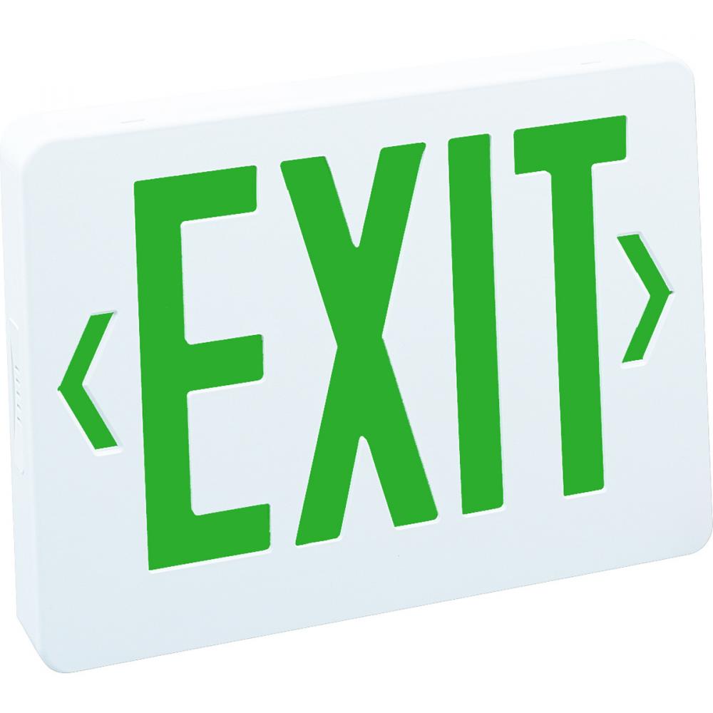 Thermoplastic LED Exit Sign, Battery Backup, Green Letters / White Housing, 2 Circuit