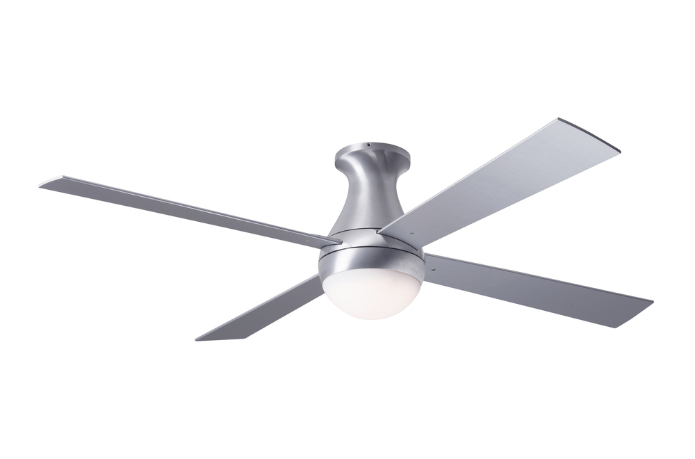 Ball Flush Fan; Brushed Aluminum Finish; 52" White Blades; 20W LED; Fan Speed and Light Control