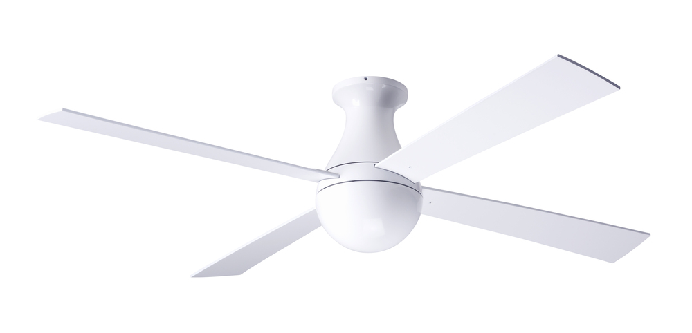 Ball Flush Fan; Gloss White Finish; 42" White Blades; No Light; Fan Speed Control