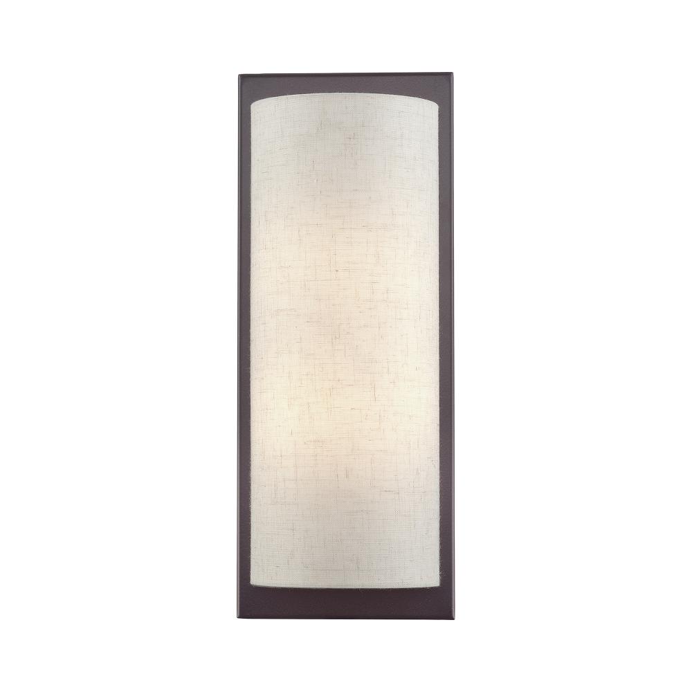 1 Light English Bronze Large ADA Sconce with Hand Crafted Oatmeal Fabric Shade