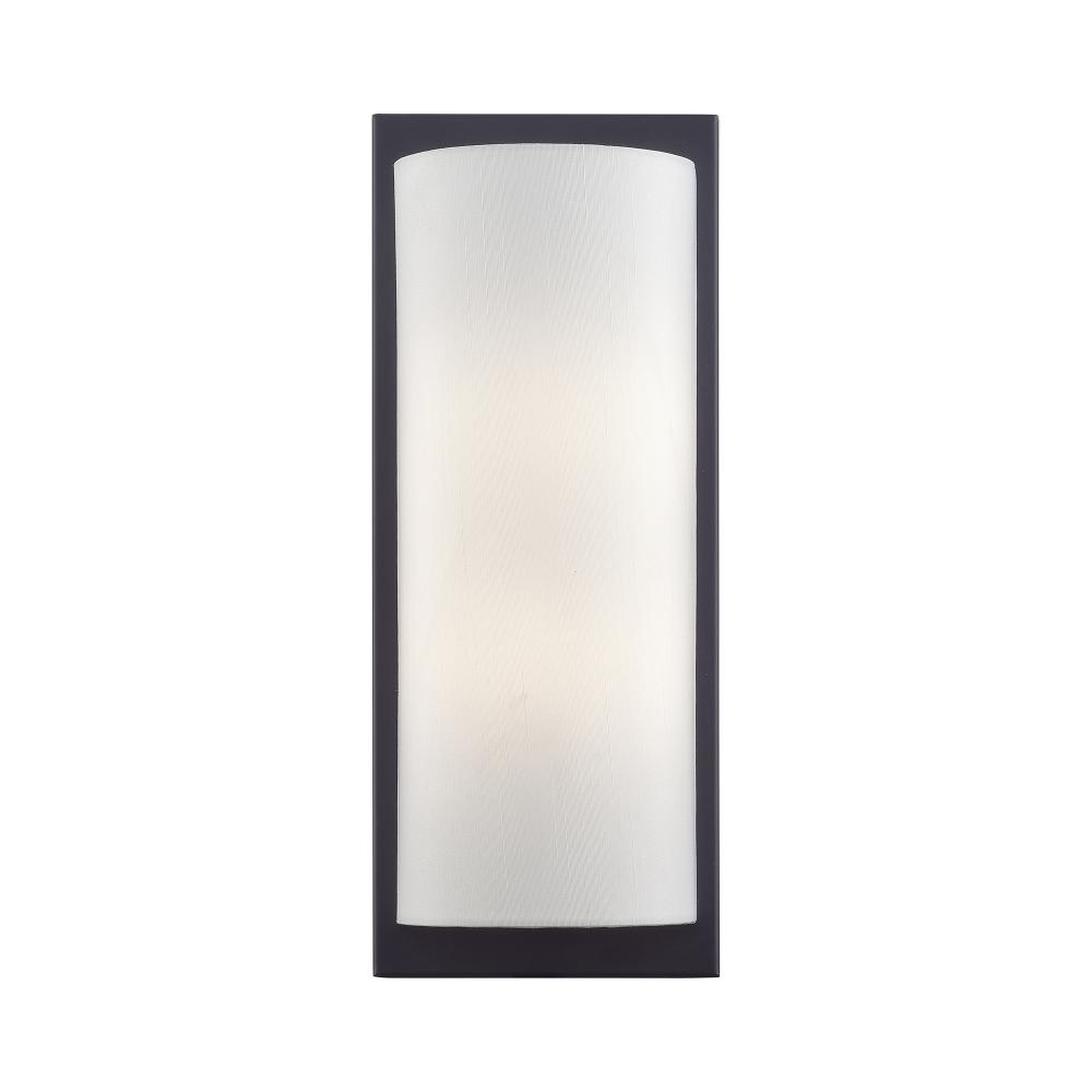 1 Light Black Large ADA Sconce with Hand Crafted Off-White Fabric Shade