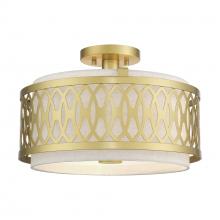 Livex Lighting 53432-33 - 3 Light Soft Gold Large Semi-Flush with Hand Crafted Oatmeal Color Fabric Hardback Shade