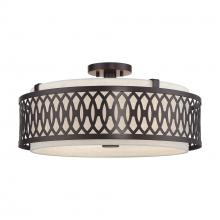 Livex Lighting 53433-92 - 4 Light English Bronze Extra Large Semi-Flush with Hand Crafted Oatmeal Color Fabric Hardback Shade
