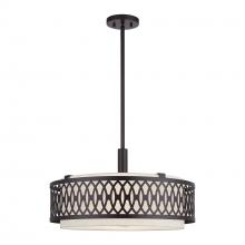 Livex Lighting 53434-92 - 4 Light English Bronze Pendant Chandelier with Hand Crafted Oatmeal Color Fabric Hardback Shade