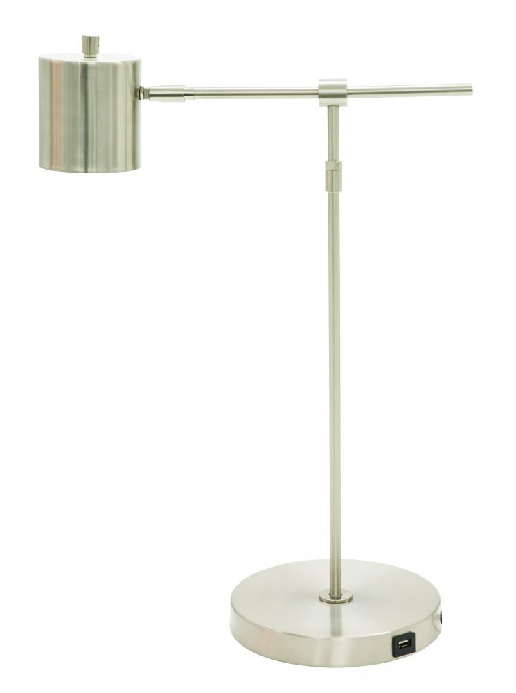 Morris Adjustable LED Table Lamps with USB Port in Satin Nickel