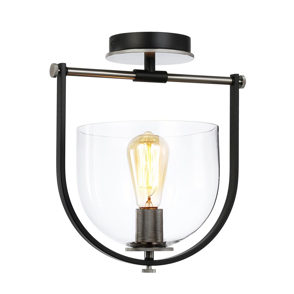 Cheshire Collection 1-Light Semi-Flush Mount, Black & Nickel