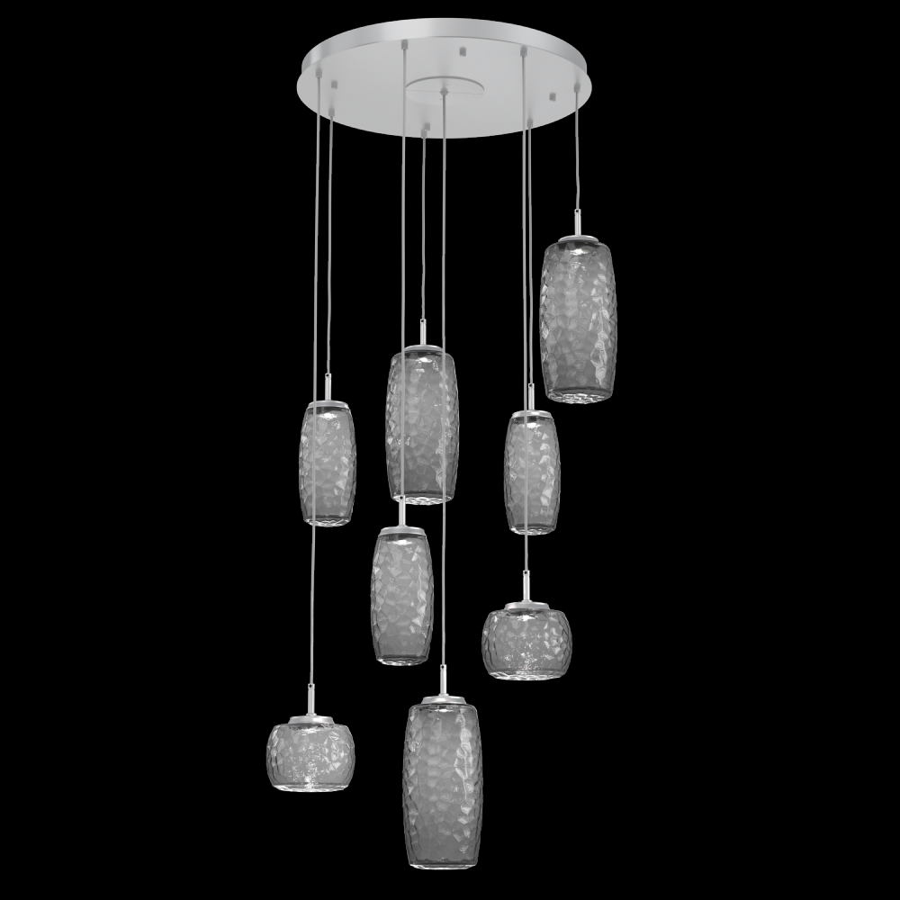 Vessel 8pc Round Multi-Pendant-Classic Silver-Smoke Blown Glass-Cloth Braided Cord-LED 2700K