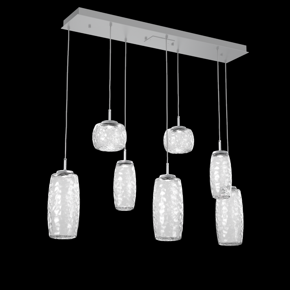 Vessel 7pc Linear Multi-Pendant-Classic Silver-Clear Blown Glass-Cloth Braided Cord-LED 3000K