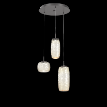 Hammerton CHB0091-03-GP-A-C01-L1 - Vessel 3pc Round Multi-Pendant-Graphite-Amber Blown Glass-Cloth Braided Cord-LED 2700K