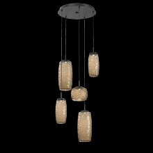 Hammerton CHB0091-05-MB-B-C01-L1 - Vessel 5pc Round Multi-Pendant-Matte Black-Bronze Blown Glass-Cloth Braided Cord-LED 2700K