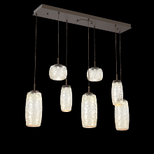 Hammerton PLB0091-07-FB-A-C01-L3 - Vessel 7pc Linear Multi-Pendant-Flat Bronze-Amber Blown Glass-Cloth Braided Cord-LED 3000K