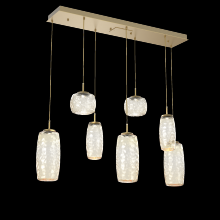 Hammerton PLB0091-07-GB-A-C01-L3 - Vessel 7pc Linear Multi-Pendant-Gilded Brass-Amber Blown Glass-Cloth Braided Cord-LED 3000K