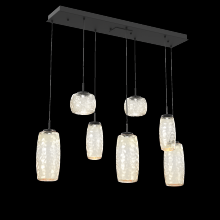 Hammerton PLB0091-07-MB-A-C01-L3 - Vessel 7pc Linear Multi-Pendant-Matte Black-Amber Blown Glass-Cloth Braided Cord-LED 3000K