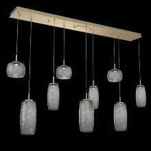 Hammerton PLB0091-09-GB-S-C01-L3 - Vessel 9pc Linear Multi-Pendant-Gilded Brass-Smoke Blown Glass-Cloth Braided Cord-LED 3000K