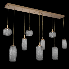 Hammerton PLB0091-09-NB-S-C01-L1 - Vessel 9pc Linear Multi-Pendant-Novel Brass-Smoke Blown Glass-Cloth Braided Cord-LED 2700K