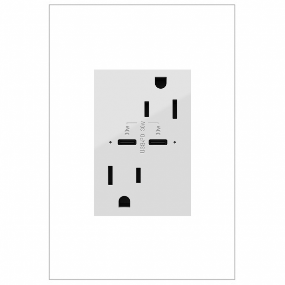 Adorne® 15A Tamper-Resistant Ultra-Fast Plus Power Delivery USB Type-C/C Outlet, Plus-Size, White