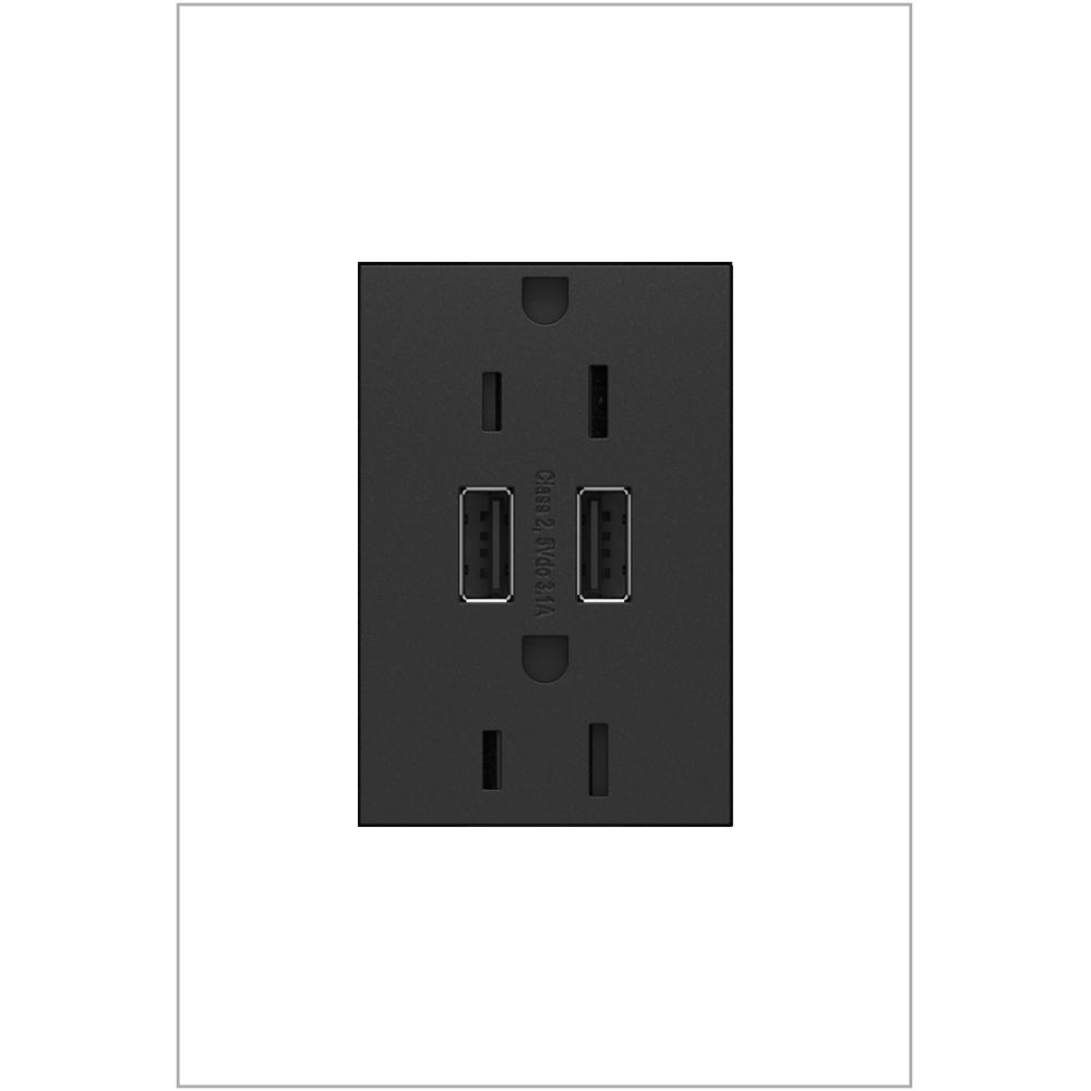 Adorne® Dual-USB Outlet , Graphite