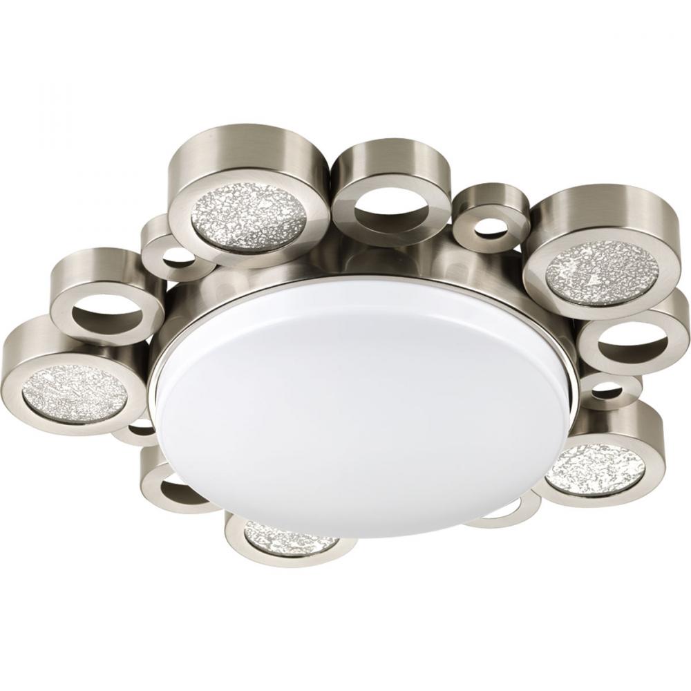 One Light Brushed Nickel White Glass Drum Shade Flush Mount