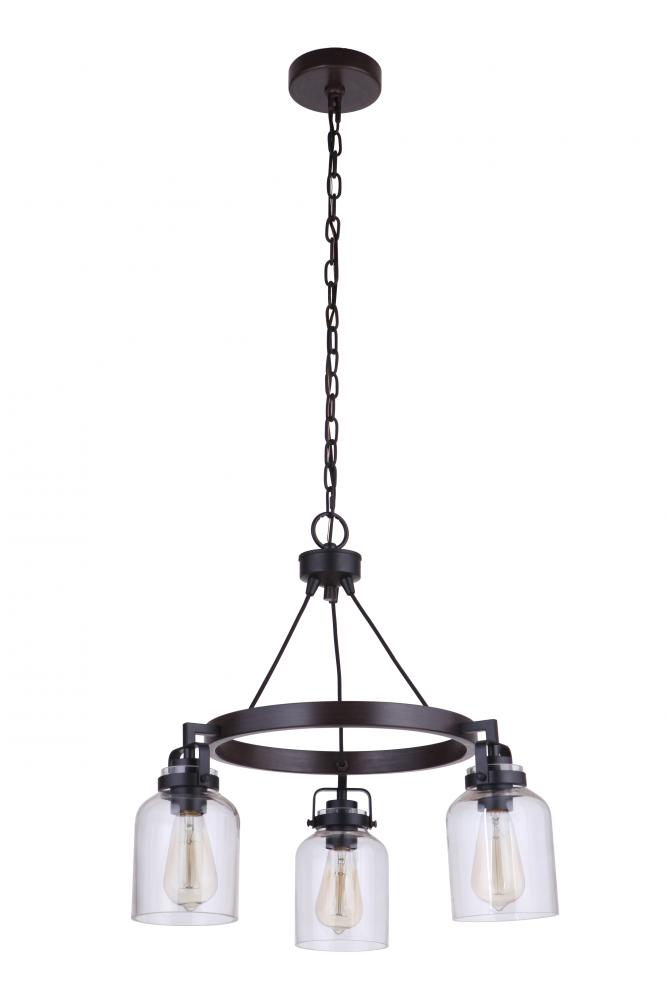 Foxwood 3 Light Chandelier in Flat Black/Dark Teak