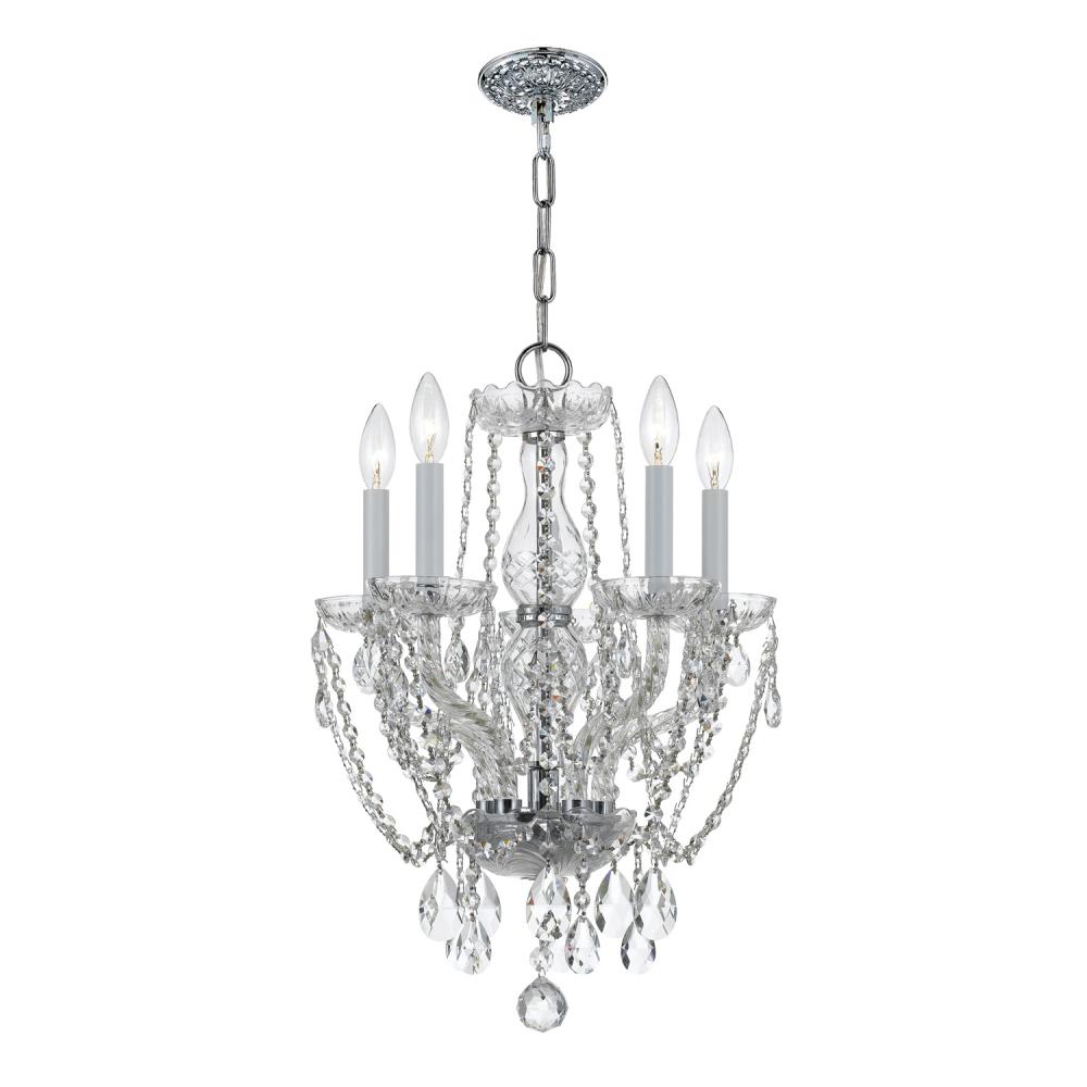 Traditional Crystal 5 Light Swarovski Strass Crystal Polished Chrome Mini Chandelier