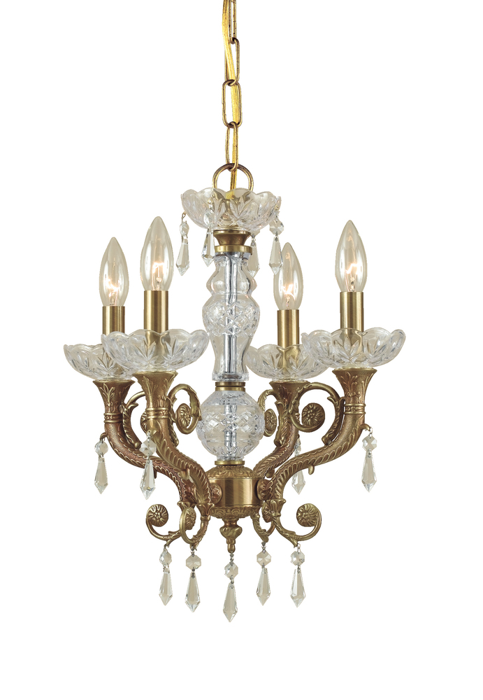 Crystorama Regal 4 Light Clear Swarovski Strass Crystal Brass Mini Chandelier