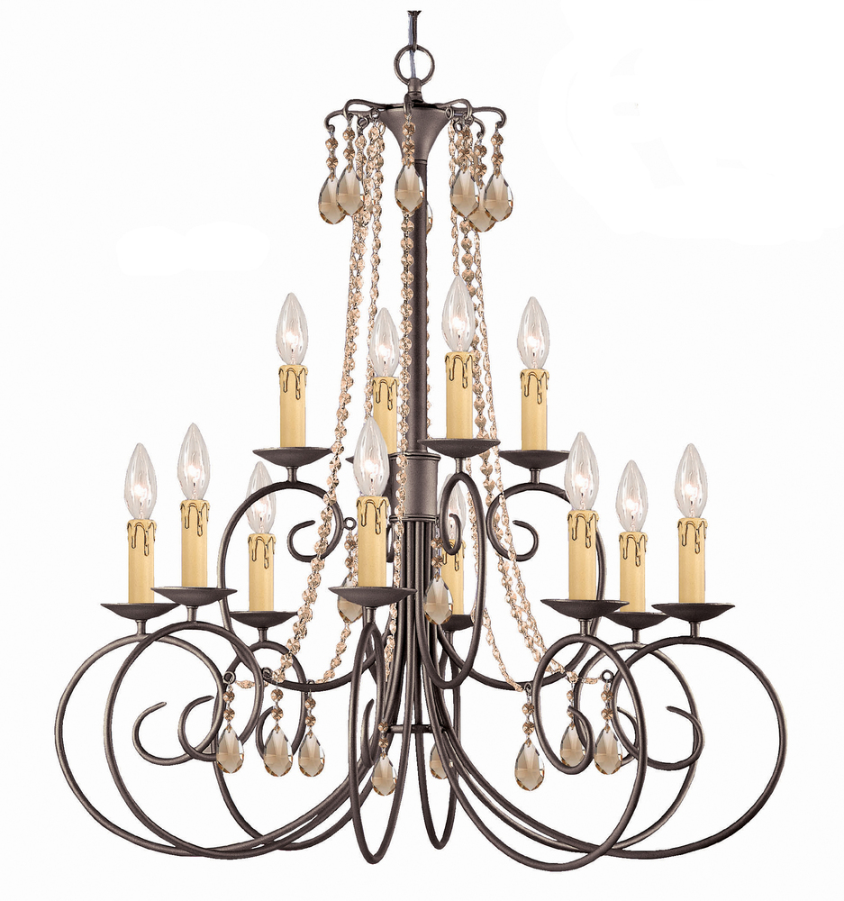 Crystorama Soho 12 Light Golden Teak Swarovski Strass Crystal Chandelier