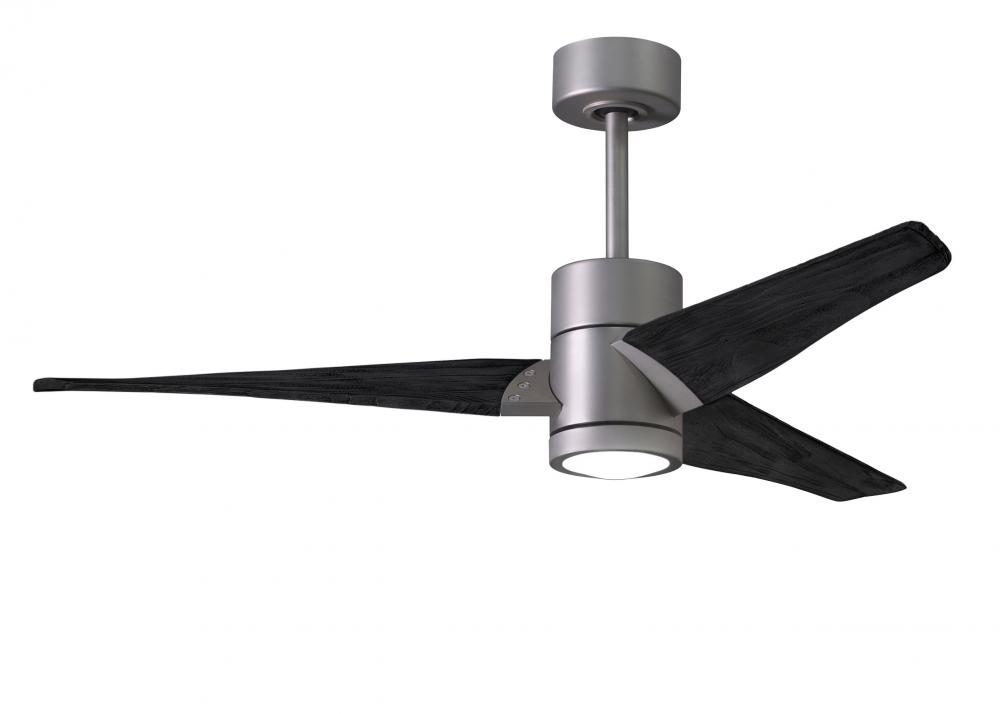 Super Janet three-blade ceiling fan in Brushed Nickel finish with 52” solid walnut tone blades a