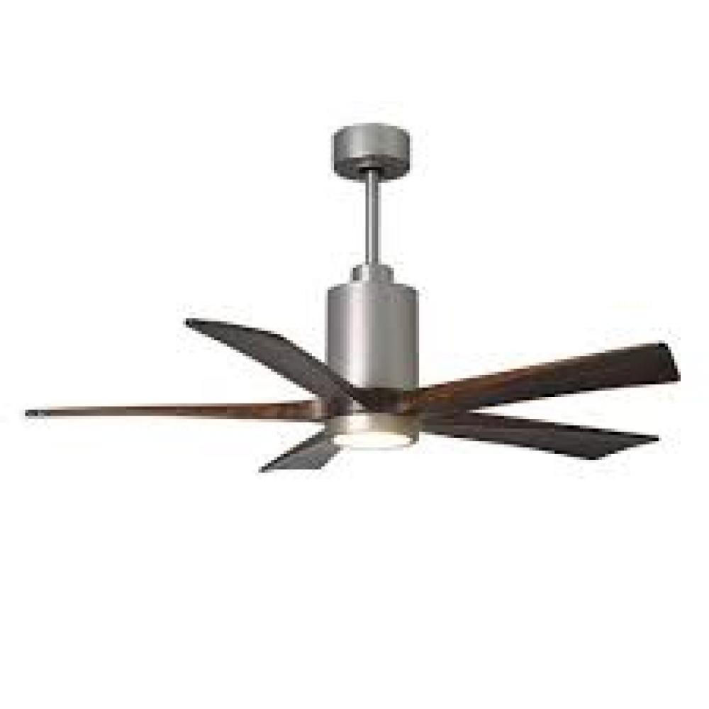 Patricia-5 five-blade ceiling fan in Brushed Nickel finish with 52” solid walnut tone blades and