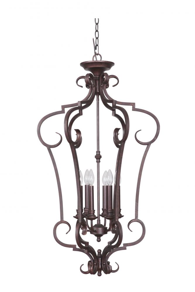 Six Light Tortoise Bronze Open Frame Foyer Hall Fixture