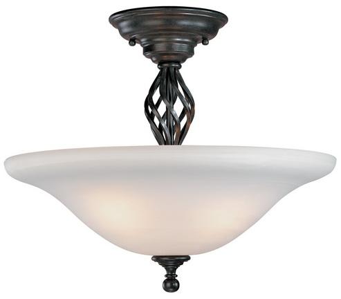 Two Light Olde World Iron Bowl Semi-Flush Mount