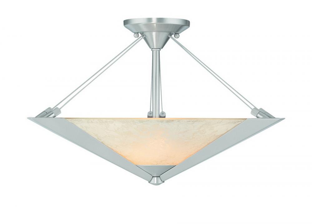 Two Light Satin Nickel Bowl Semi-Flush Mount