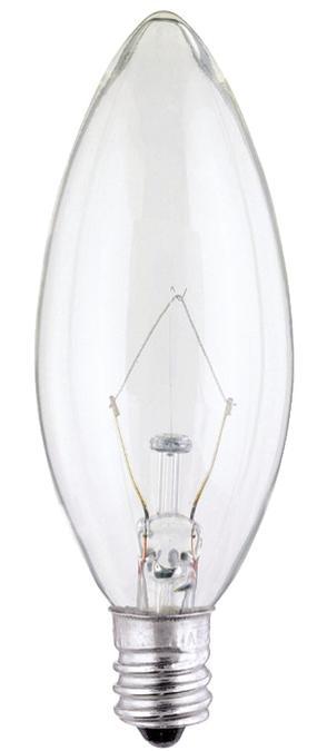 15W B9 1/2 Torpedo Incandescent Clear E12 (Candelabra) Base, 130 Volt, Box