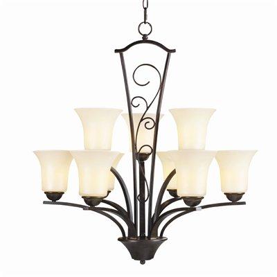 Nine Light Peppercorn Alpine Frost Glass Up Chandelier