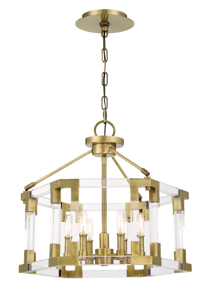 6 LIGHT SEMI FLUSH/PENDANT IN METAL W/VISUAL OF ACRYLIC