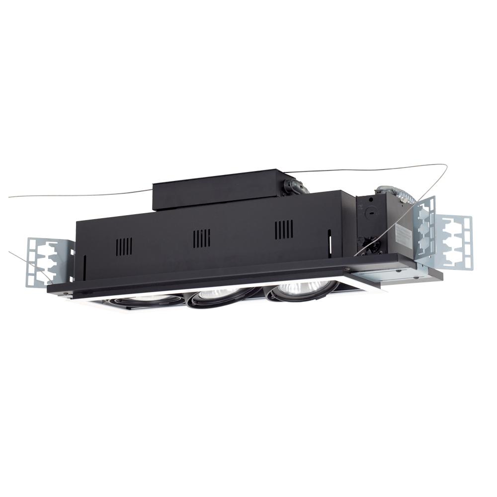 3-Light Double Gimbal Linear Recessed Line Voltage Fixture.