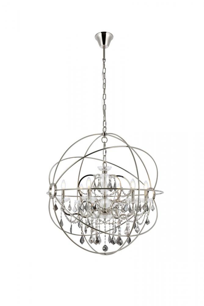 Geneva 6 Light Polished Nickel Chandelier Silver Shade (Grey) Royal Cut Crystal