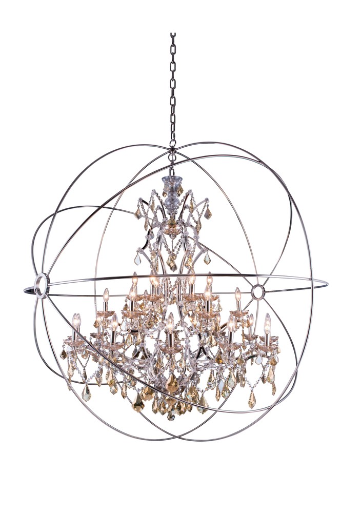 Geneva 25 Light Polished Nickel Chandelier Golden Teak (Smoky) Royal Cut Crystal