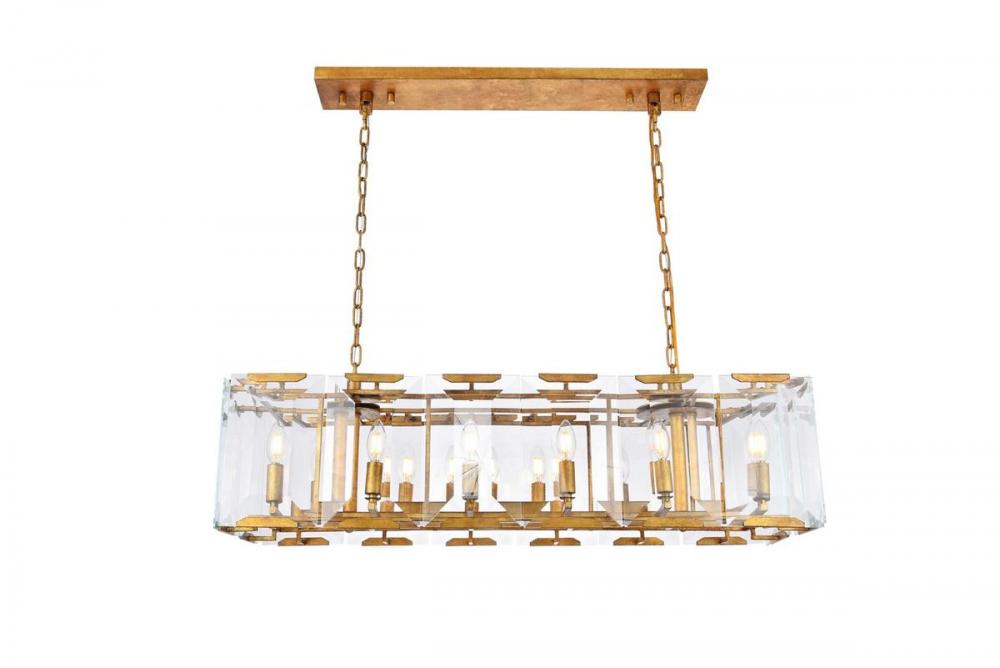 Monaco 12 Light Golden Iron Chandelier Clear Glass Crystal