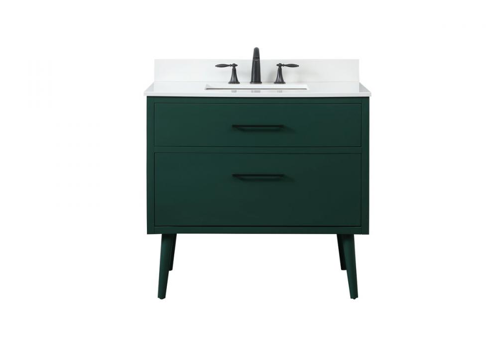 36 Inch Bathroom Vanity in Green with Backsplash