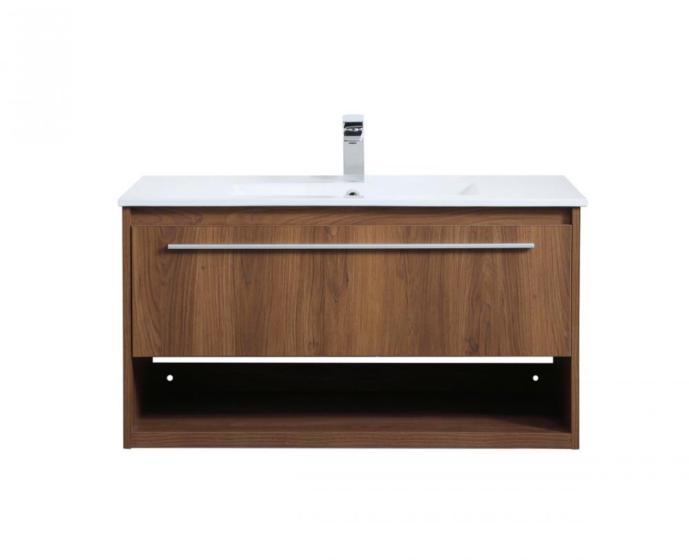 36 Inch Single Bathroom Floating Vanity in Walnut Brown