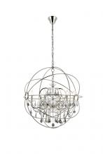 Elegant 1130D32PN-SS/RC - Geneva 6 Light Polished Nickel Chandelier Silver Shade (Grey) Royal Cut Crystal