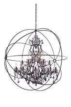 Elegant 1130G60DB-SS/RC - Geneva 25 Light Dark Bronze Chandelier Silver Shade (Grey) Royal Cut Crystal