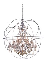 Elegant 1130G60PN-GT/RC - Geneva 25 Light Polished Nickel Chandelier Golden Teak (Smoky) Royal Cut Crystal