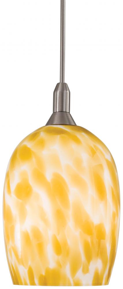 One Light Brushed Nickel Amber Case Glass Down Mini Pendant