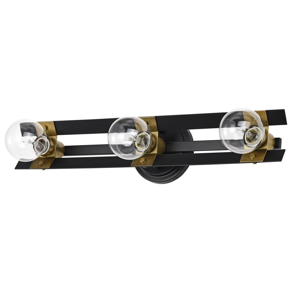 Marsden 3 Light Vanity; Matte Black and Natural Brass Finish