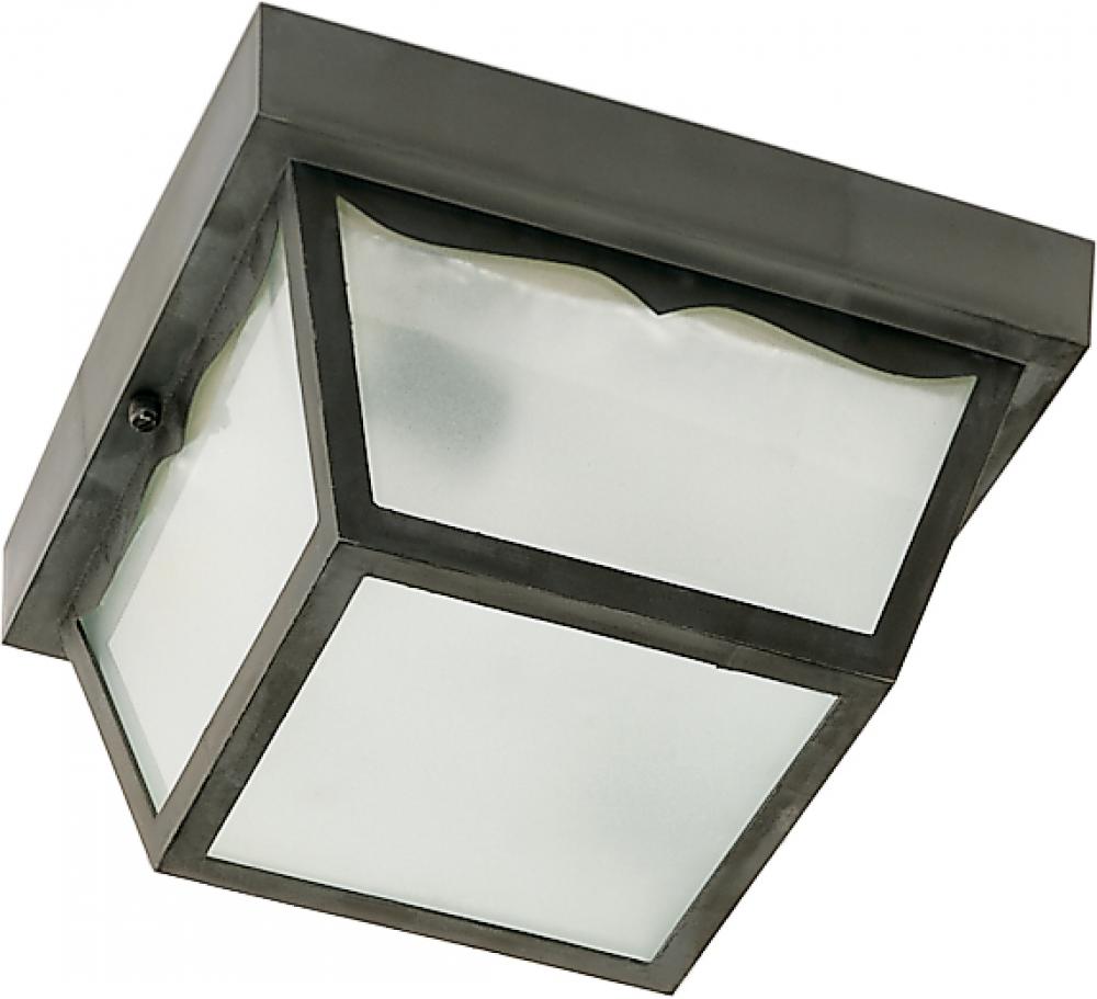 2 Light - 10'' Carport Flush with Frosted Acrylic Panels - Black Finish