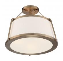 Nuvo 60/6997 - Cutty - 3 Light Semi-Flush with Fabric Shade - Burnished Brass Finish