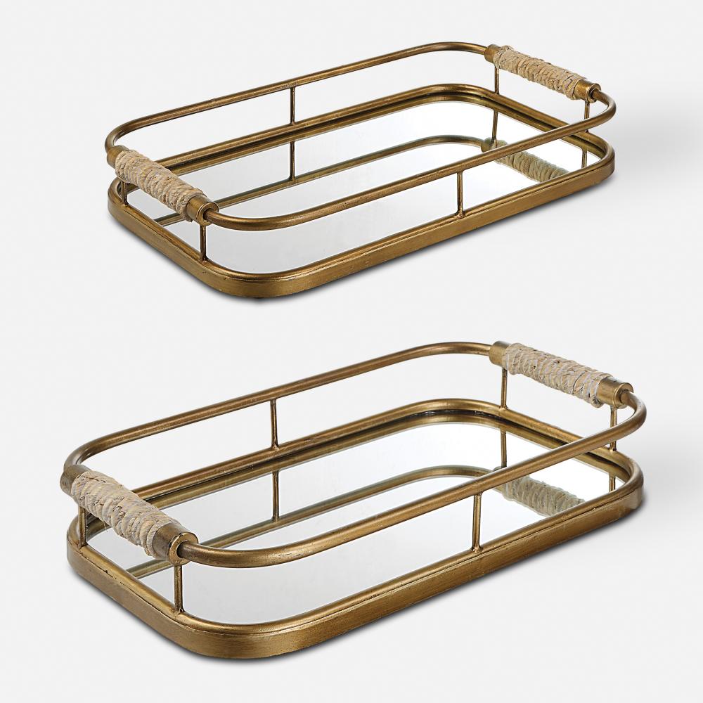 Rosea Brushed Gold Trays, S/2