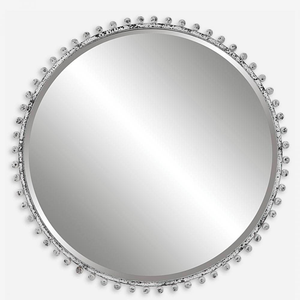 Taza Aged White Round Mirror