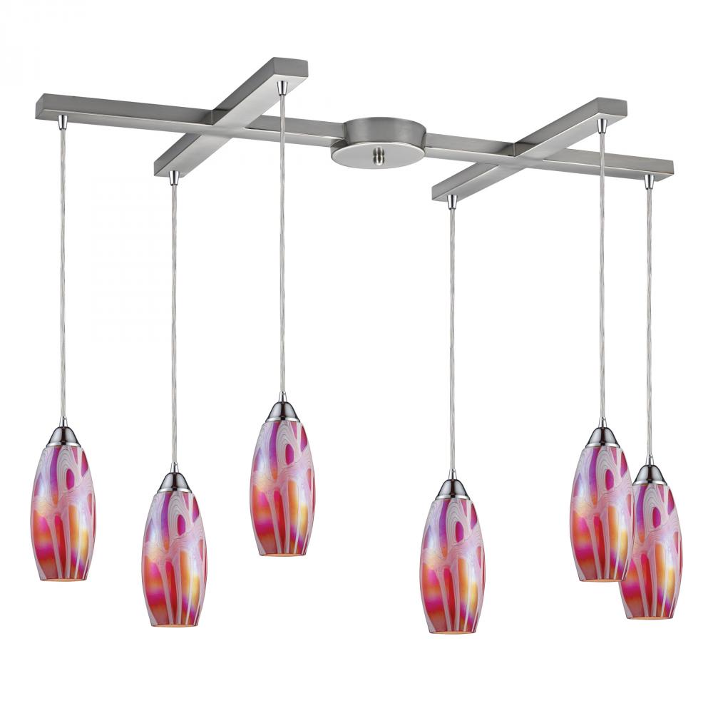 Iridescence 6 Light Pendant In Satin Nickel And